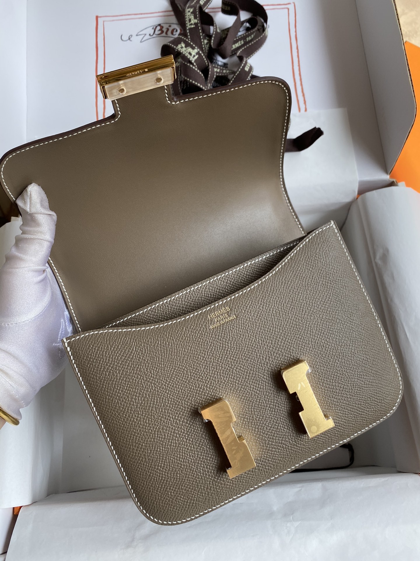 Hermes Constance 18 Mini Shoulder Bag In Etoupe Epsom Leather